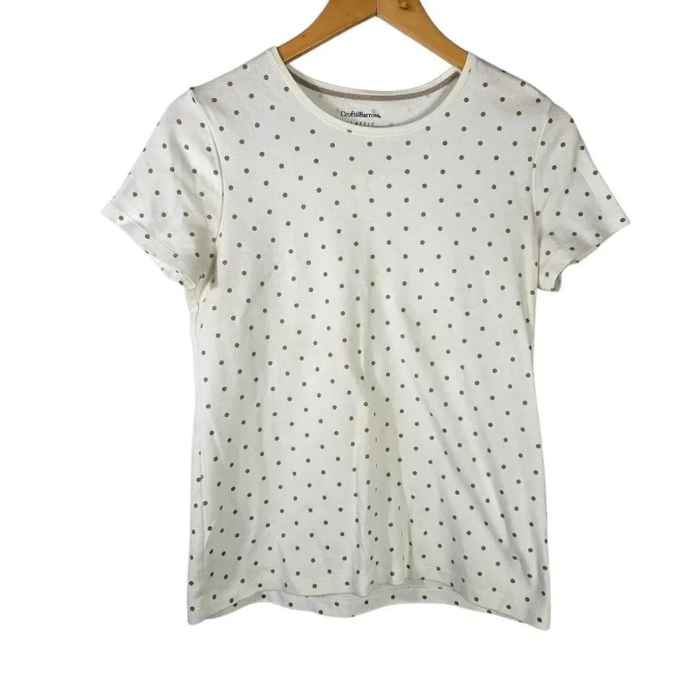 Croft & Barrow Cream Polka Dot Short Sleeve Tee